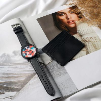 Набор: часы наручные и картхолдер «Всему свое время»