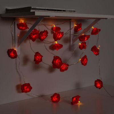 Гирлянда «Нить» 5 м с насадками «Розы красные», IP20, прозрачная нить, 20 LED, свечение теплое белое, 220 В