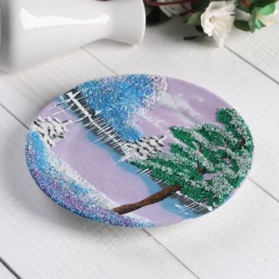 Тарелка фарфоровая "Зима", каменная крошка, D=18 см, микс