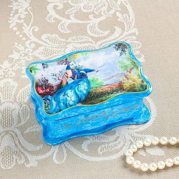 Шкатулка «Павлины у водопада», голубая, 8×11,5 см, лаковая миниатюра