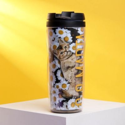 Термостакан со вставкой «Кот с 8 марта»: 350 мл