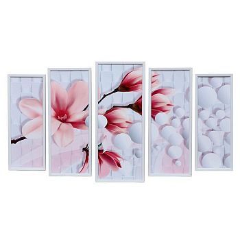 Картина модульная "Розовая магнолия на белом" 23*59 - 1шт., 20*53 - 2шт., 17*47 - 2шт., 60х1