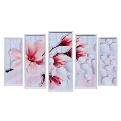Картина модульная "Розовая магнолия на белом" 23*59 - 1шт., 20*53 - 2шт., 17*47 - 2шт., 60х1
