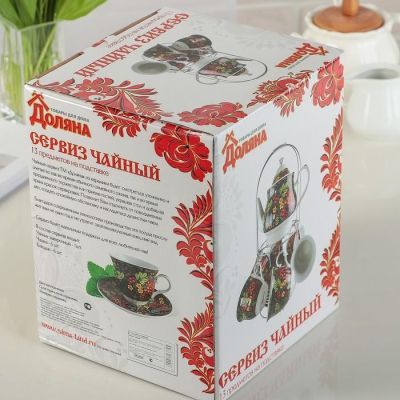 Сервиз чайный Доляна «Первый цвет»,13 предметов: чайник 1 л, 6 чашек 210 мл, 6 блюдец