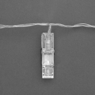 Гирлянда «Нить» 5 м с насадками «Прищепки», IP20, прозрачная нить, 30 LED, свечение тёплое белое, 8 режимов, 220 В