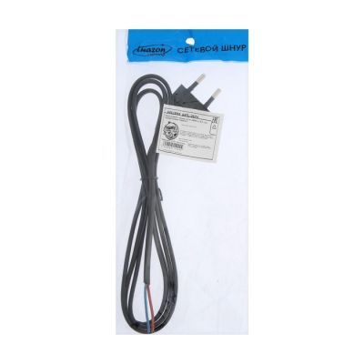 Шнур сетевой с вилкой, 1,5 м, ШВВП 2 х 0.5 мм2, черный