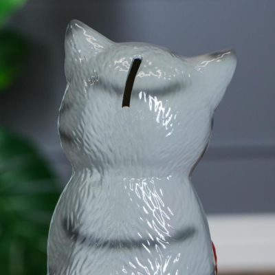 Копилка "Кот с розой", покрытие лак, серая, 28 см, микс