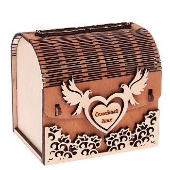 Копилка дерево сундук "Семейный банк" 12х9х9 см