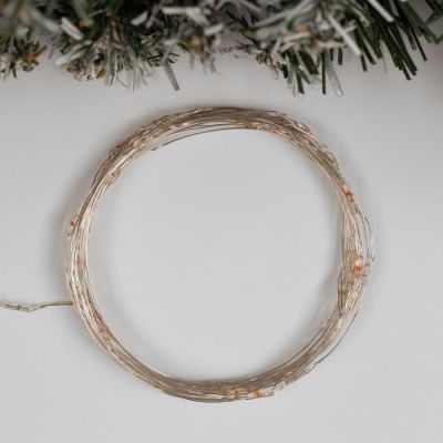 Гирлянда «Нить» 5 м роса, IP20, серебристая нить, 50 LED, свечение красное, 2 режима, AAх3