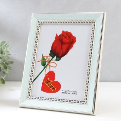 Фоторамка пластик 15х20 см "Нежно-голубая с серебристой косичкой" 24,5х19,5 см