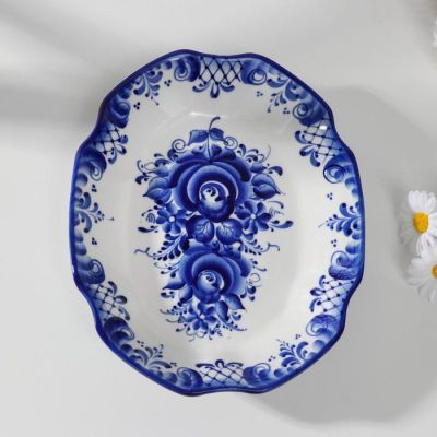 Лоток для рыбы "Татьяна" , авт. Дунашова ТС., 24,5х20 см, 1 сорт, гжель