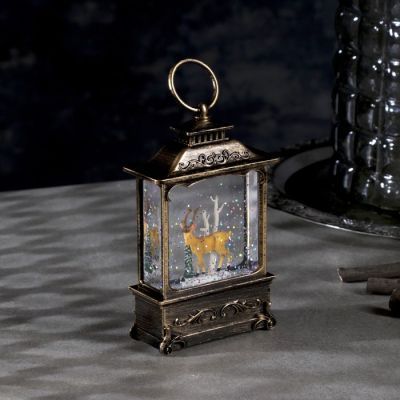 Светодиодная фигура «Фонарь с оленем» 7.6 × 13.5 × 3.2 см, пластик, блёстки, батарейки AG13х3, свечение тёплое белое