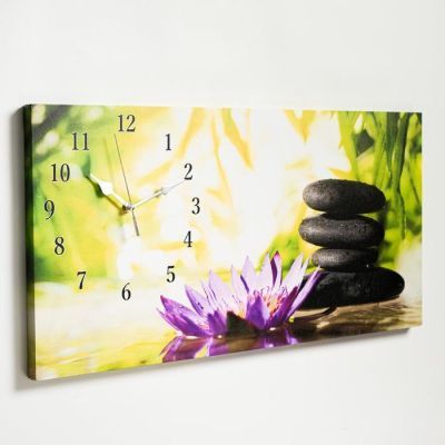 Часы настенные, на холсте, серия: Цветы, "Цветы и камни", 40х76  см, стрелки микс