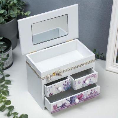 Шкатулка дерево комод 3 ящика "Лаванда" 14,9х19,8х11,4 см