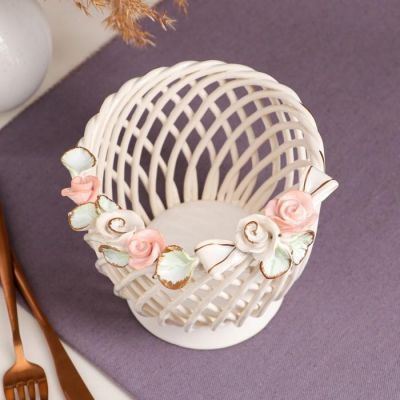 Конфетница "Горшочек", белая, цветная лепка, плетение, 15*14 см, микс