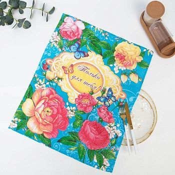 Полотенце вафельное  "Английская роза" 45х60 см, бирюза, 160 гр/м, хл,