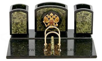 Настольный набор "Герб" камень змеевик №2