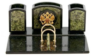 Настольный набор "Герб" камень змеевик №2