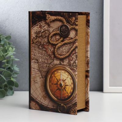 Сейф-книга дерево, кожзам "Старые карты и золотой компас" 21х13х5 см