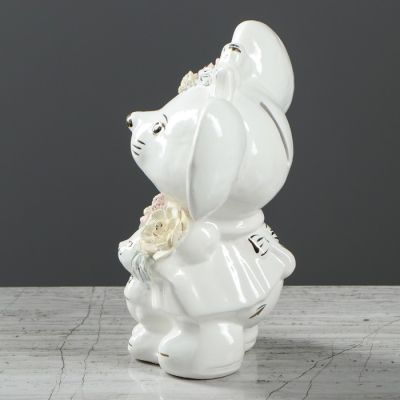 Копилка "Мышь Мама", белый, лепка, 17 см