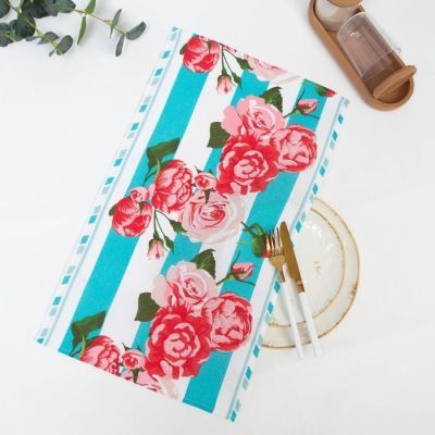 Полотенце вафельное "Полоса" 35х60 см, бирюза, 160 гр/м, хл,