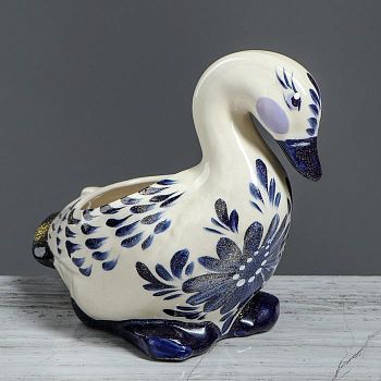 Конфетница "Утка", роспись, бело-синяя, керамика, 1 л, 17 см