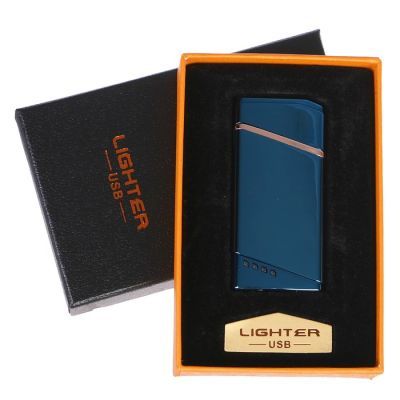 Зажигалка электронная в подарочной коробке, USB, спираль, синяя, 7.5х12 см