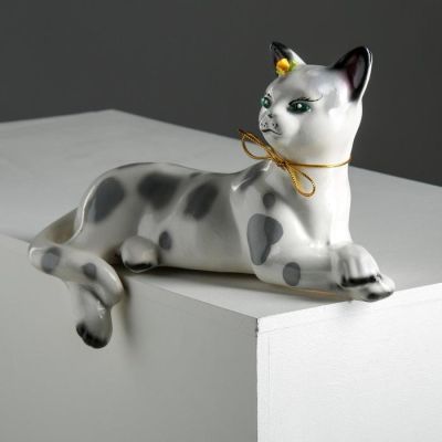 Копилка "Кошка Агнесса" глянец, серая, высота 20 см, микс