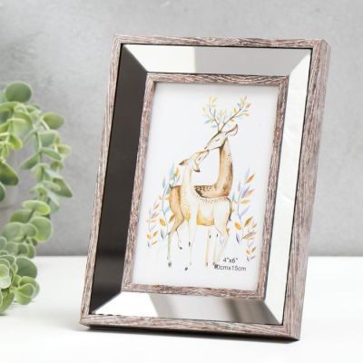 Фоторамка пластик 10х15 см "Зеркало с обводкой под дерево" 20х15,4 см