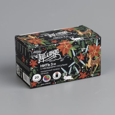 Гирлянда «Нить» 3 м с насадками «Сосульки 7.5 см», IP20, прозрачная нить, 20 LED, свечение мульти, AAх3