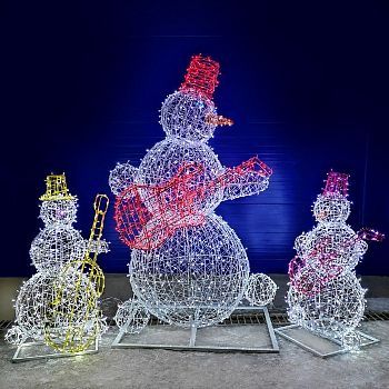 Светодиодная фигура «Снеговик-музыкант», 110 × 150 × 80 см, 100 Вт, 220 В