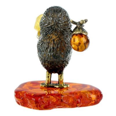 Сувенир из латуни и янтаря "Ежик в тумане" 3,5х4.2 см