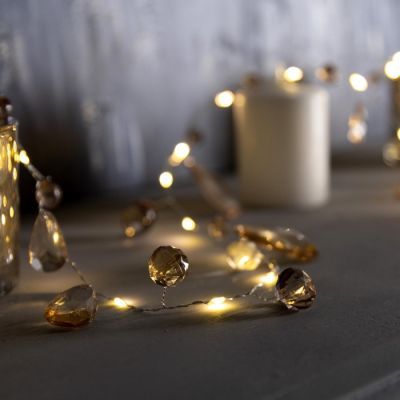 Гирлянда «Мишура» 2 м роса с насадками «Золотистые лепестки», IP20, серебристая нить, 40 LED, свечение тёплое белое, ААх3