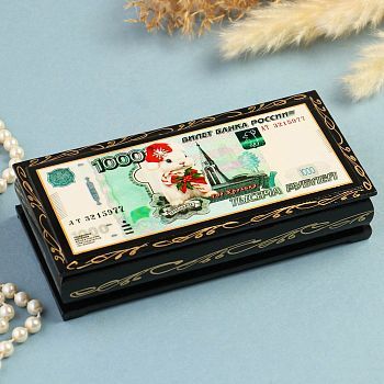 Шкатулка - купюрница «1000 рублей, кролик», 8,5х17 см, лаковая миниатюра