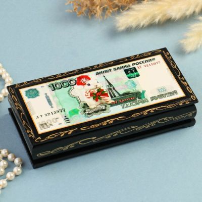 Шкатулка - купюрница «1000 рублей, кролик», 8,5х17 см, лаковая миниатюра