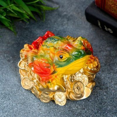 Копилка "Жаба на деньгах" малая 11х9х9см