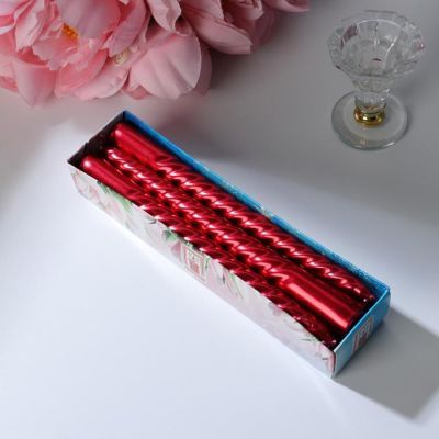 Свеча витая, 1,9х 20 см, 1 штука, рубиновый металлик