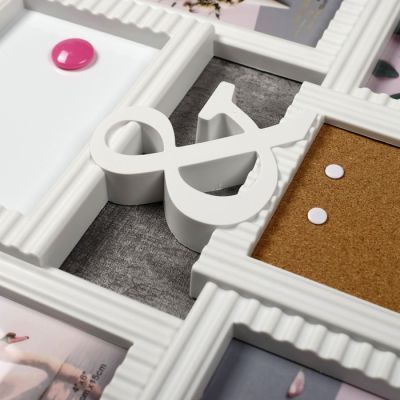 Фоторамка пластик на 4 ф 10х15см"Продолжение"белая магнит.доска+пробка 11,5х16,5см 43,5х51см