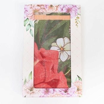 Полотенце вафельное в коробке "Красные и белые цветы" 35х60 см,, 160 гр/м, хл,