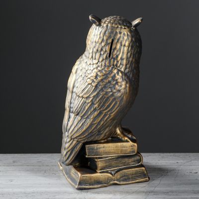 Копилка "Сова на книгах", бронзовый цвет, 30 см,