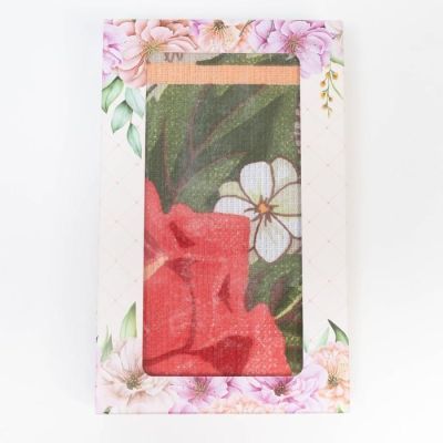 Полотенце вафельное в коробке "Красные и белые цветы" 35х60 см,, 160 гр/м, хл,