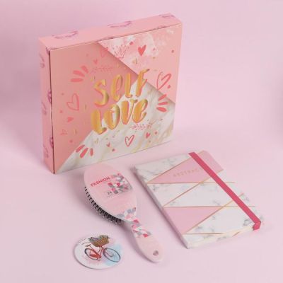 Подарочный набор «Мрамор», 3 предмета: зеркало, массажная расчёска, ежедневник, рисунок МИКС