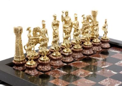 Шахматы "Римские" на подставках бронза змеевик креноид №29