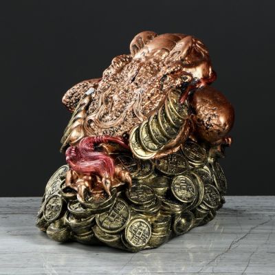 Копилка "Жаба феншуй", глянец, бронзовый цвет, 16 см