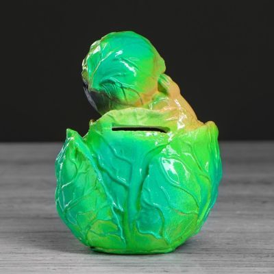 Копилка "Малыш в капусте", глянец, зелёный цвет, 13 см