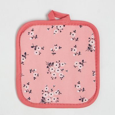 Кухонный набор Доляна «Цветы на розовом», прихватка, 17*17 см, рукавица 26*16 см,100% п/э