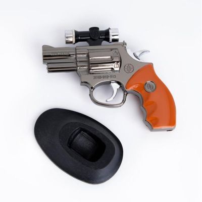 Зажигалка газовая "Револьвер с прицелом", серебро,