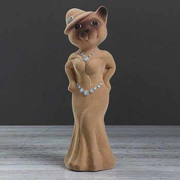 Копилка "Миледи кошка", флок, бежевая, 27 см