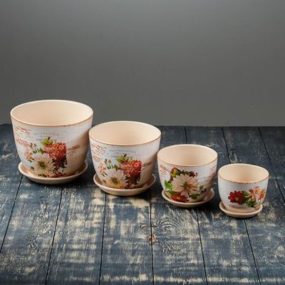 Набор горшков цветочных "Милан Декупаж" 1 л/ 2 л/ 3,8 л/ 5,4 л