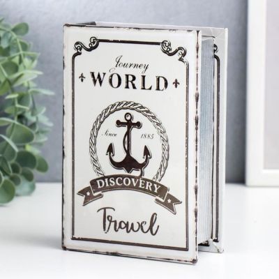 Шкатулка-книга дерево кожзам "Якорь - Путешествие по миру" 16х11х4,5 см